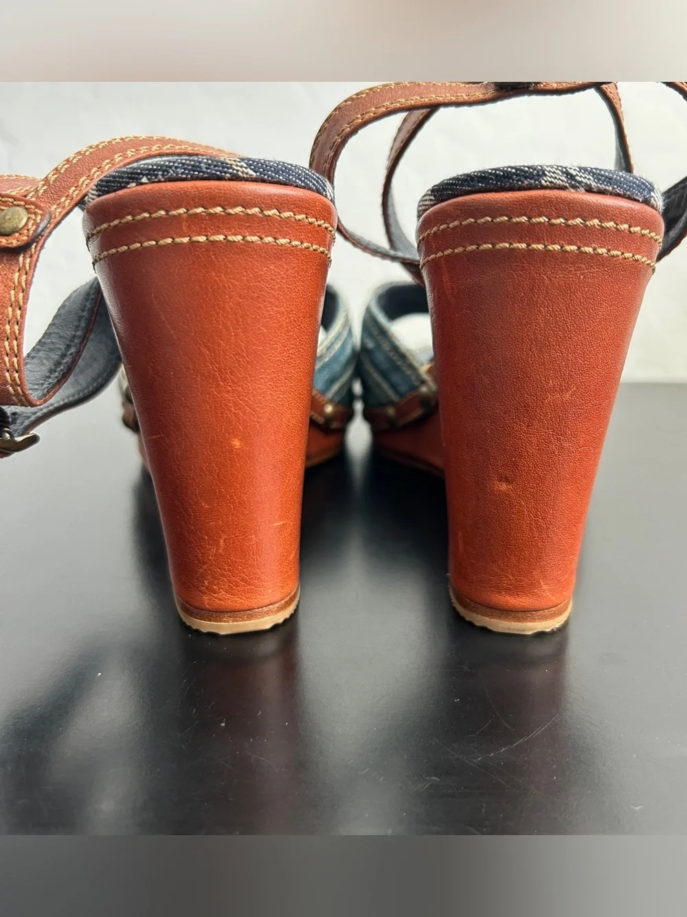 Coach Lynda Denim and Snakskin Patchwork Wedge